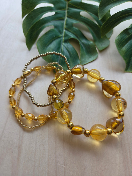 Armbänder Set Goldbraun Glas  4er Set