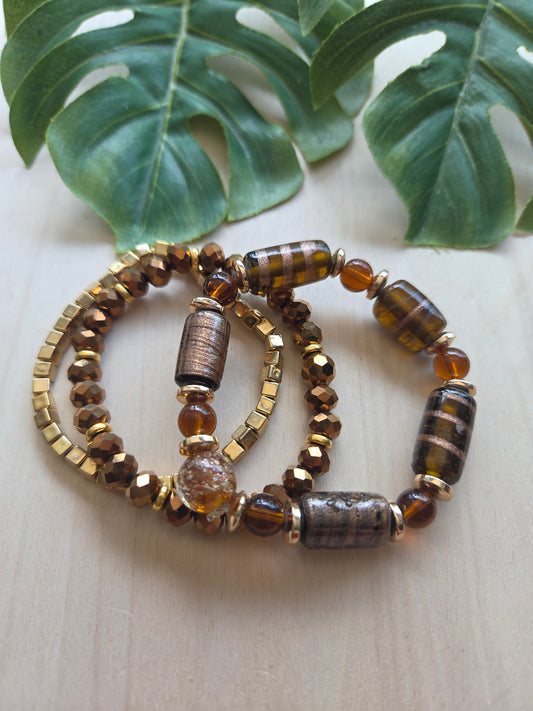 Armbänder Braun Glas 3 er Set