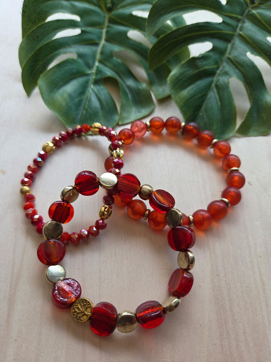 Armbänder Rot 3 er Set Glas