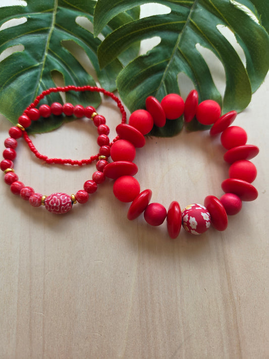 Armbänder Rot 3 er Set Big Perlen