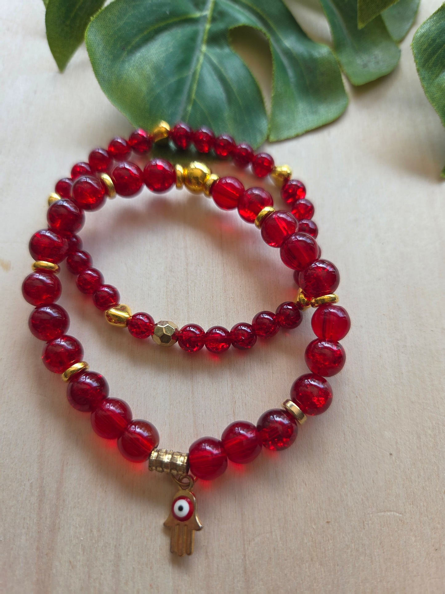 Armbänder Rot Glas mit Anhänger