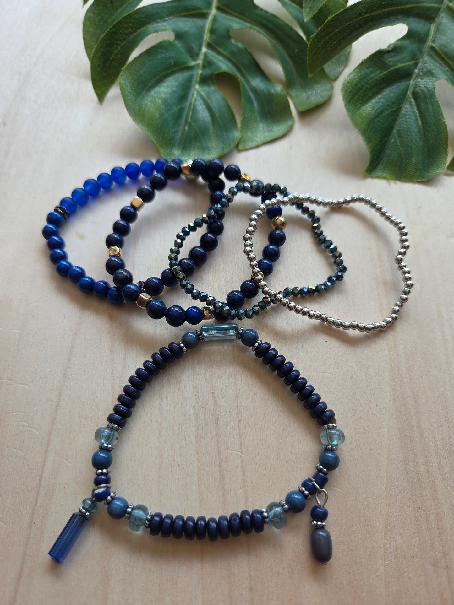 Armbänder blau 5 er Set Perlen