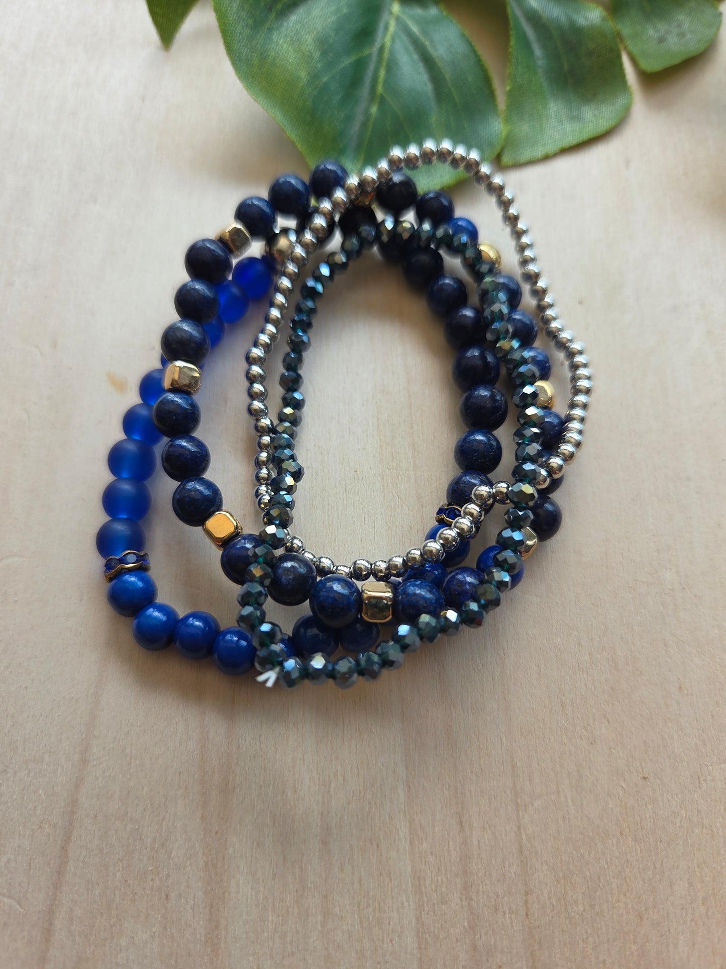 Armbänder blau 5 er Set Perlen