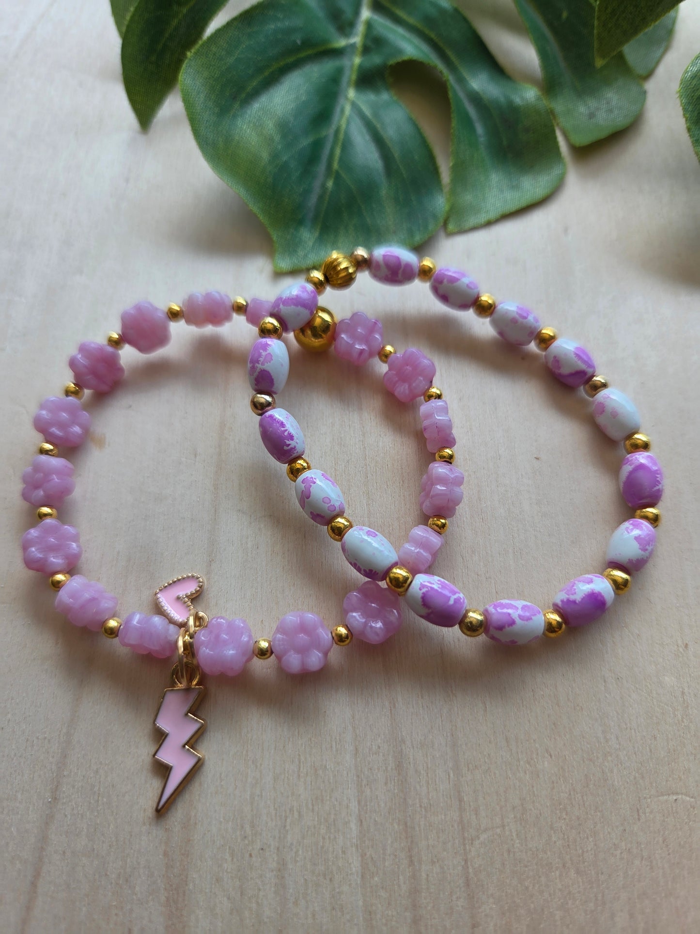 Armbänder Stein Rosa mit Anhänger 3 er Set