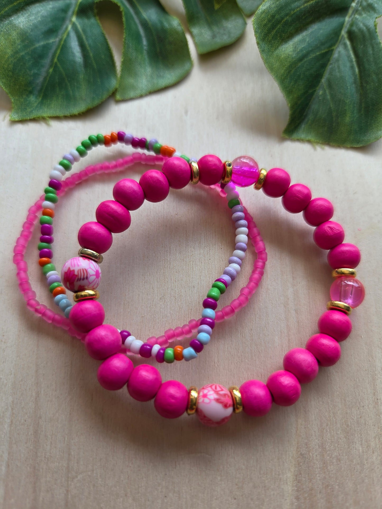 Armbänder Pink Boho 4 er Set