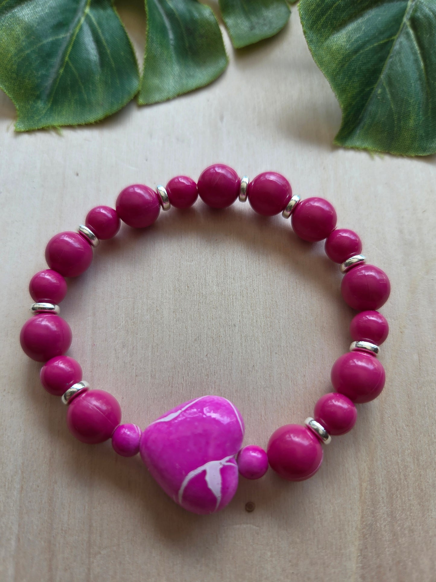 Armbänder Pink  mit Blüten Perlen und Herz