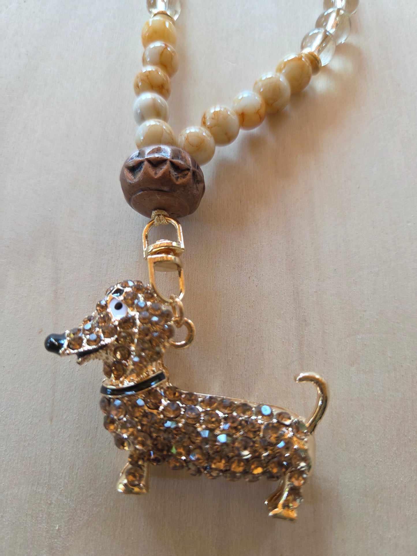 Halskette Stein/Glas mit Strass Dackel
