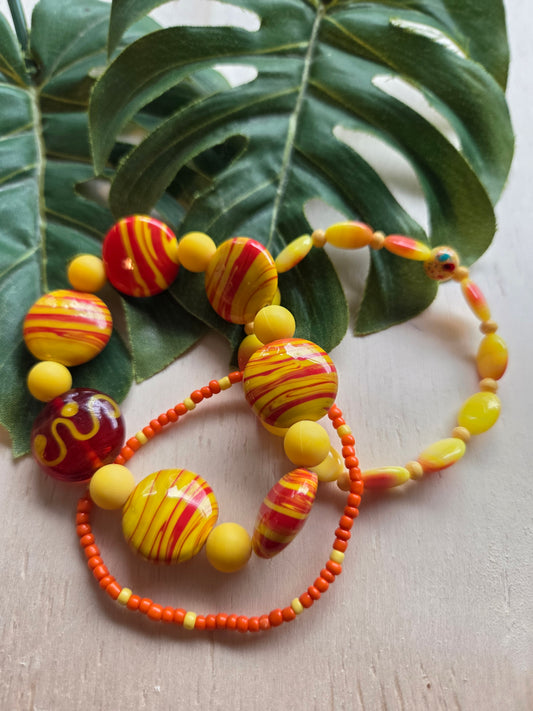 Armbänder Gelb /Orange 3 er Set  Glas/Holz/Stein
