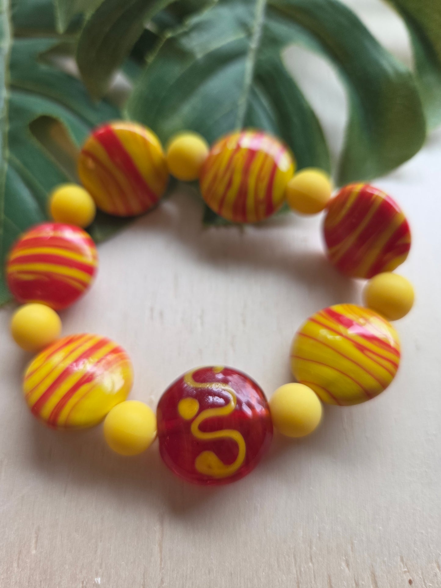 Armbänder Gelb /Orange 3 er Set  Glas/Holz/Stein