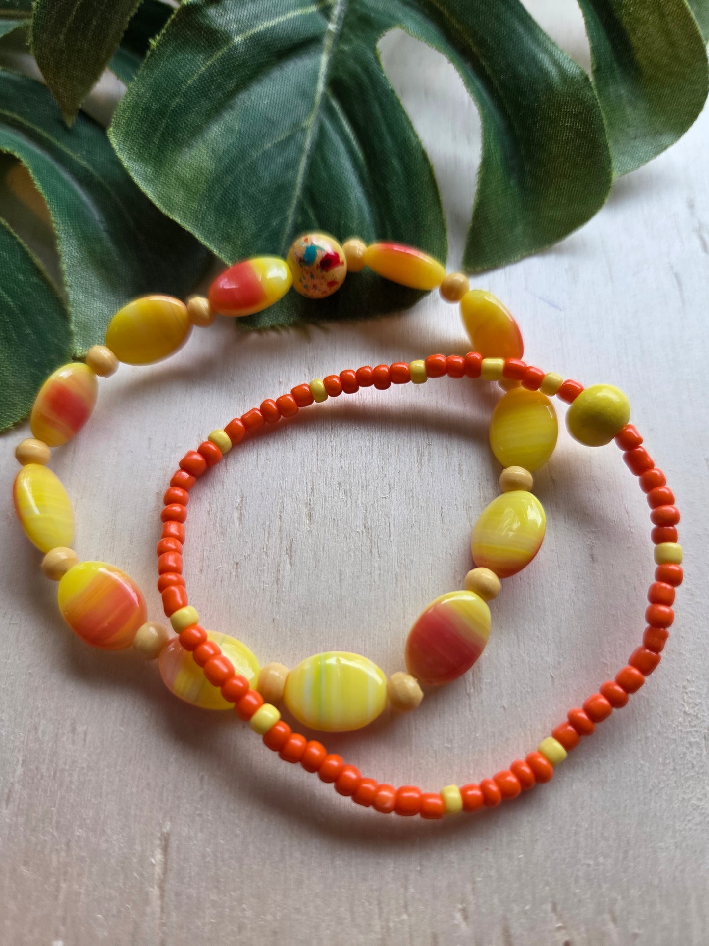 Armbänder Gelb /Orange 3 er Set  Glas/Holz/Stein