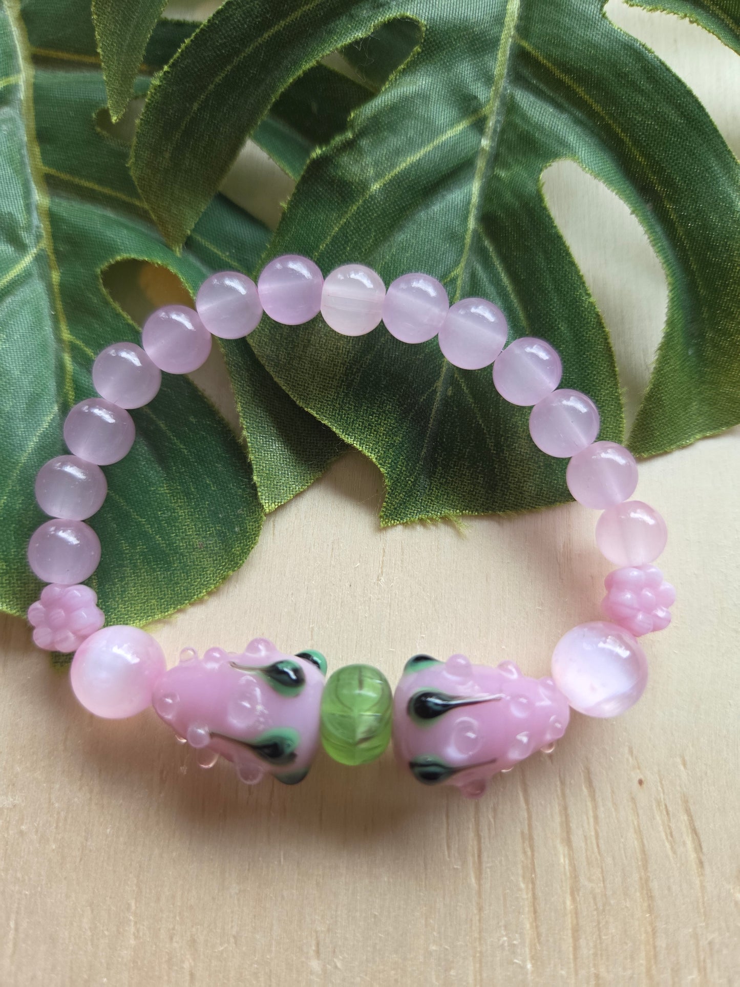 Armbänder 3 er Set Rosa  mit schönen Blüten Glasperlen