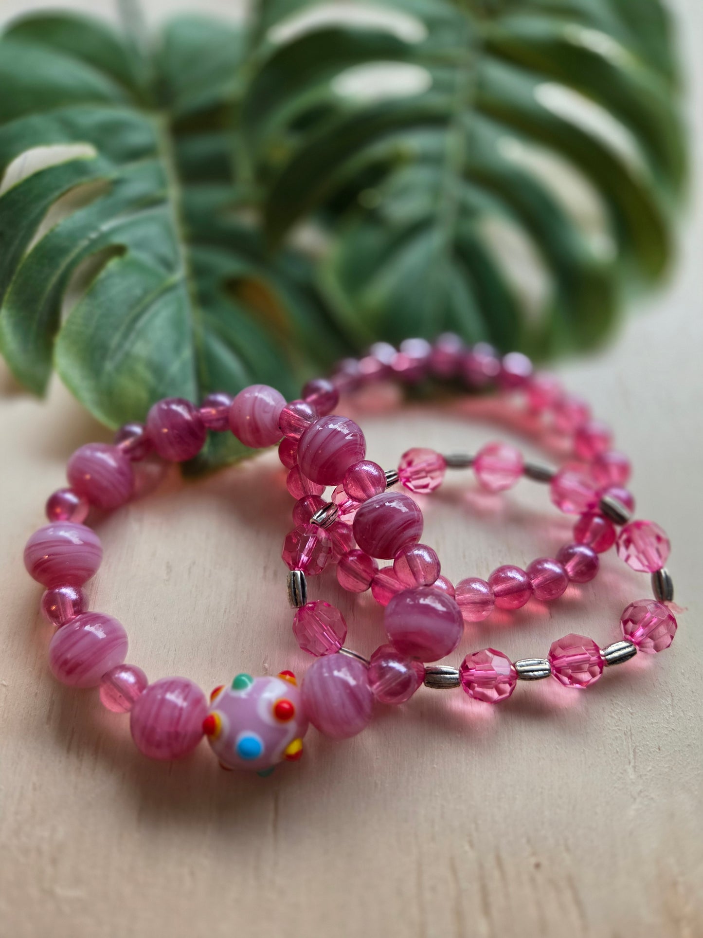 Armbänder 3er Set Rosa  schöne bunte Glas Perle
