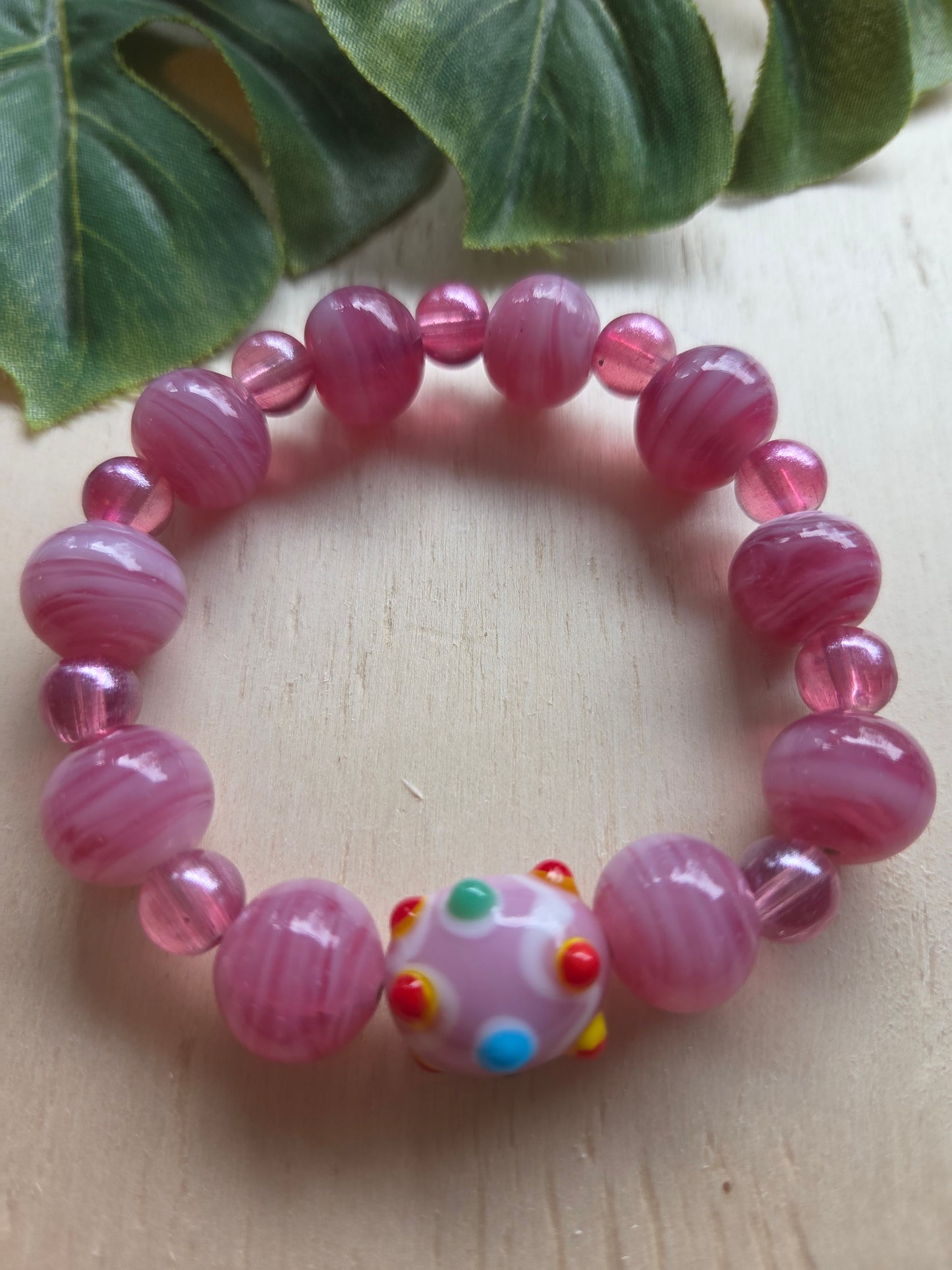 Armbänder 3er Set Rosa  schöne bunte Glas Perle