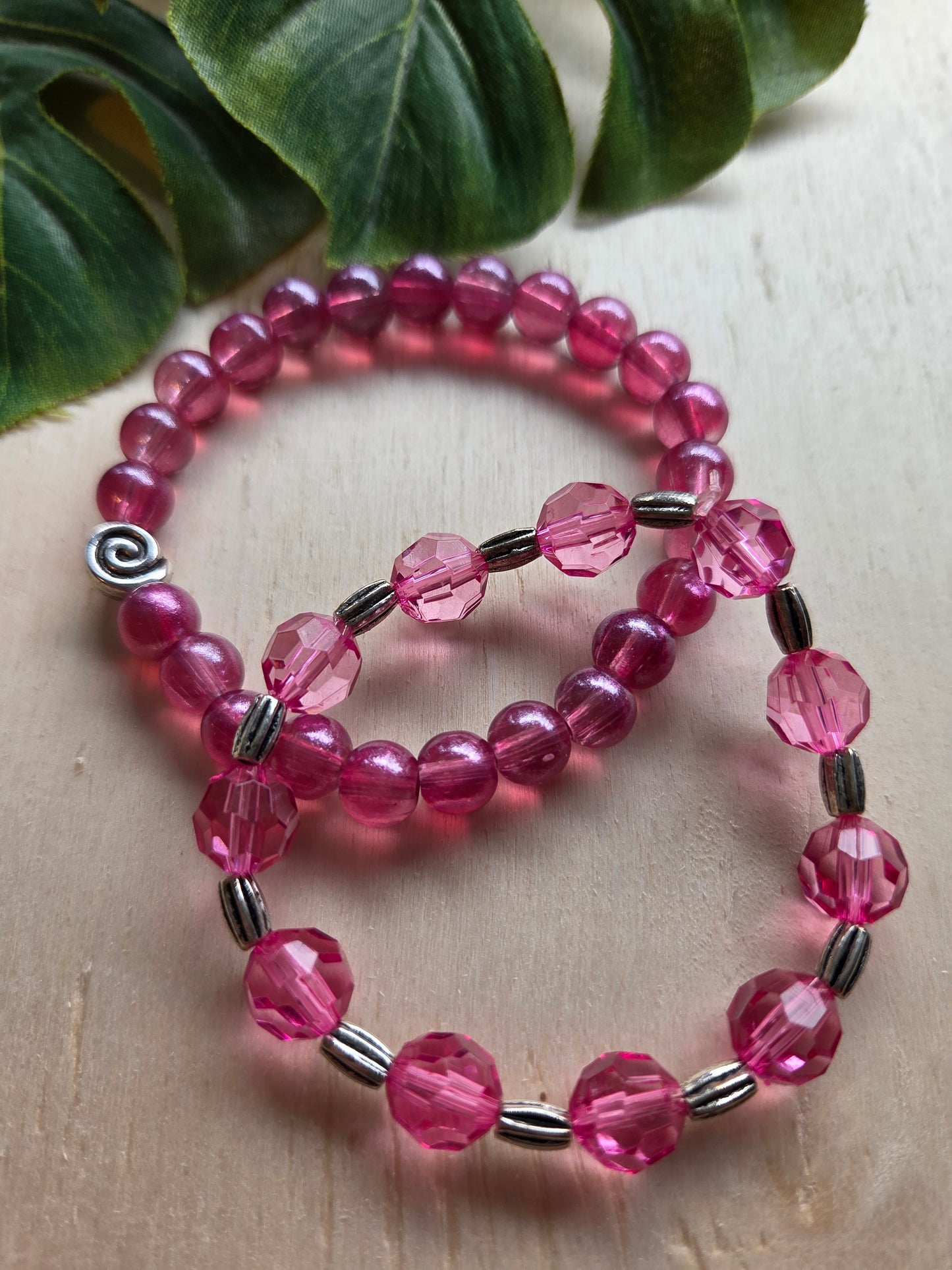 Armbänder 3er Set Rosa  schöne bunte Glas Perle