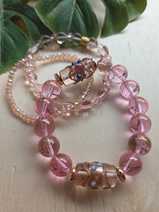 Armbänder 3 er Set Rosa  schönes Glas