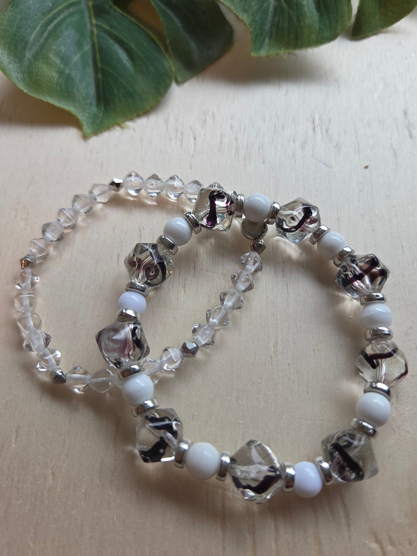 Armbänder 3er Set  Perlenweiß/schwarz