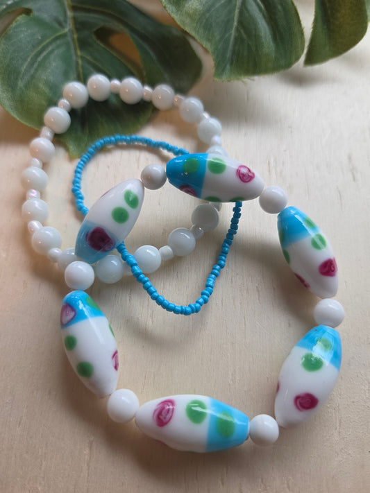 Armbänder 3er Set  weiß/Blau schöne Steinperlen
