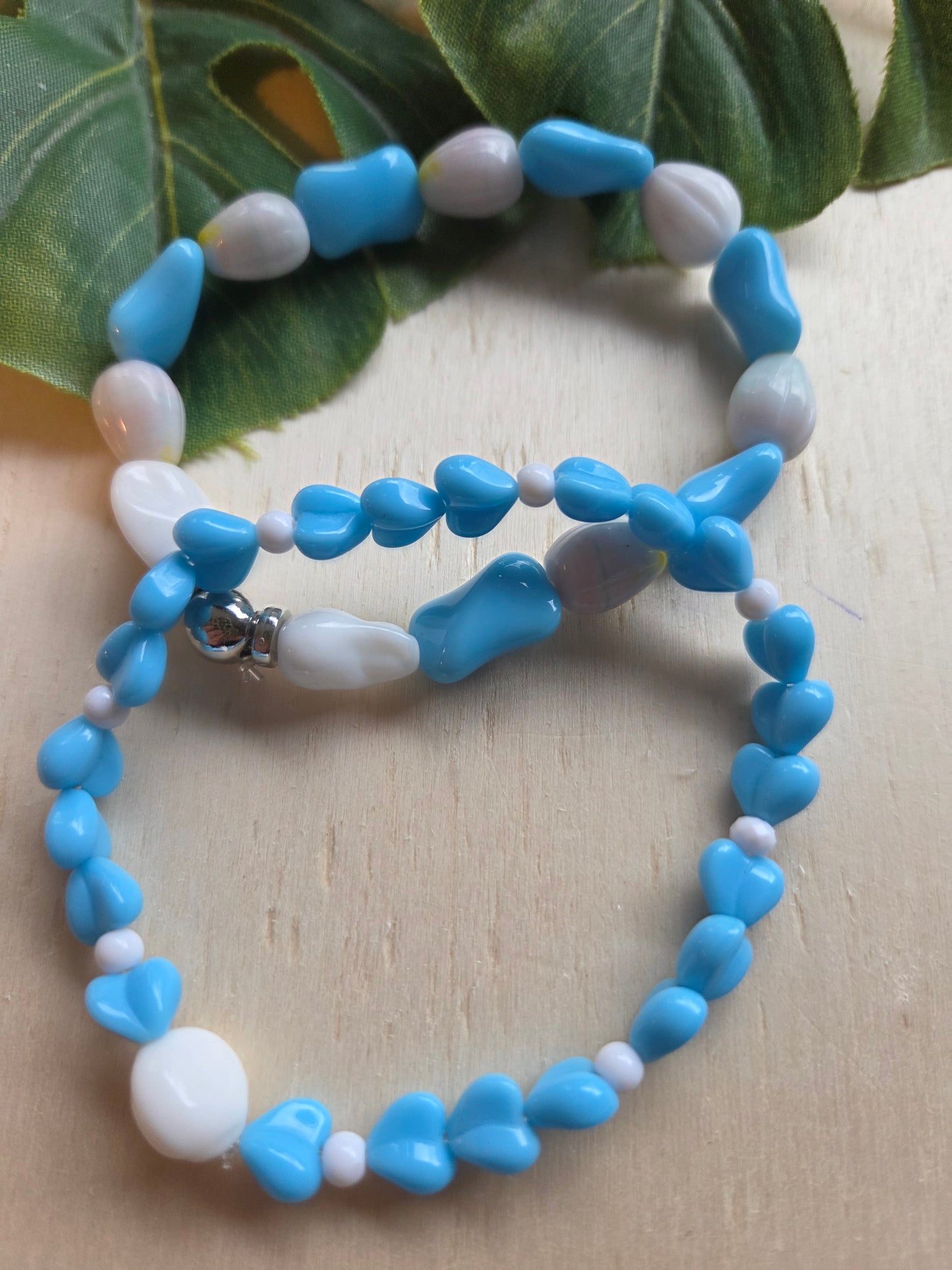 Armbänder 3erSet Perlen Blüten blau