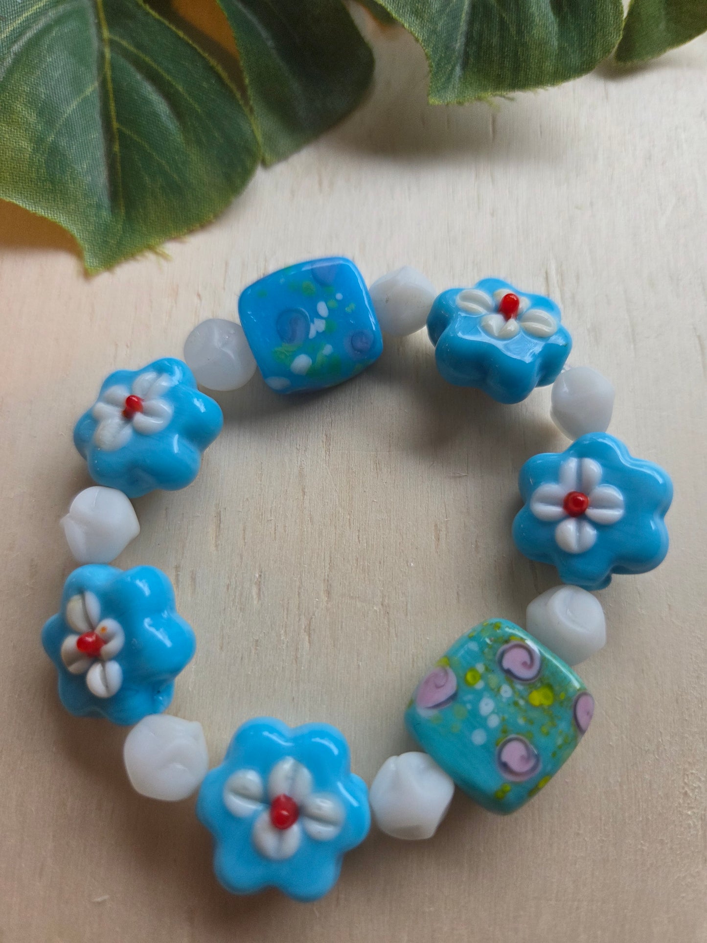 Armbänder 3erSet Perlen Blüten blau