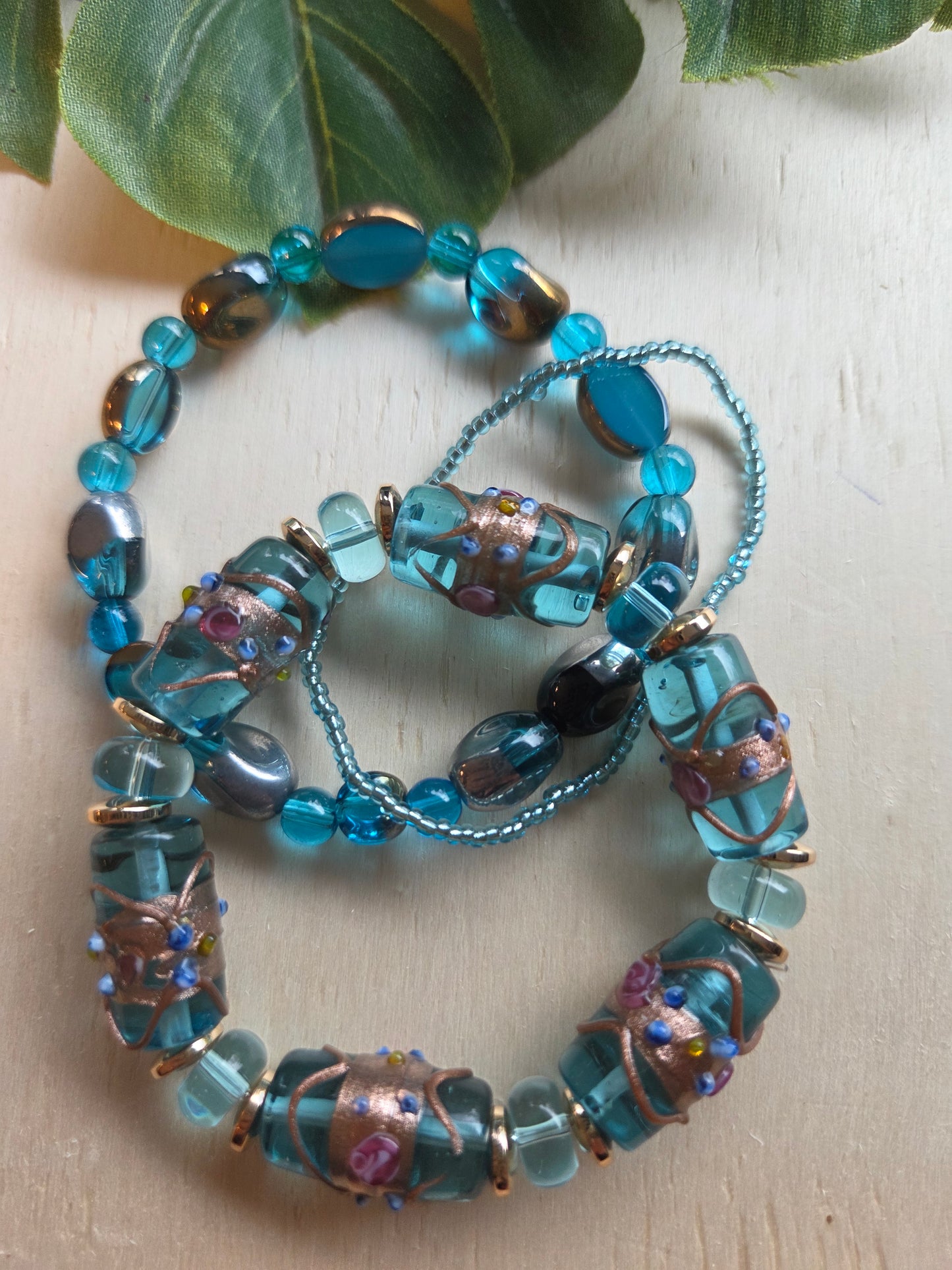 Armbänder 3er Set glas Perlen blau