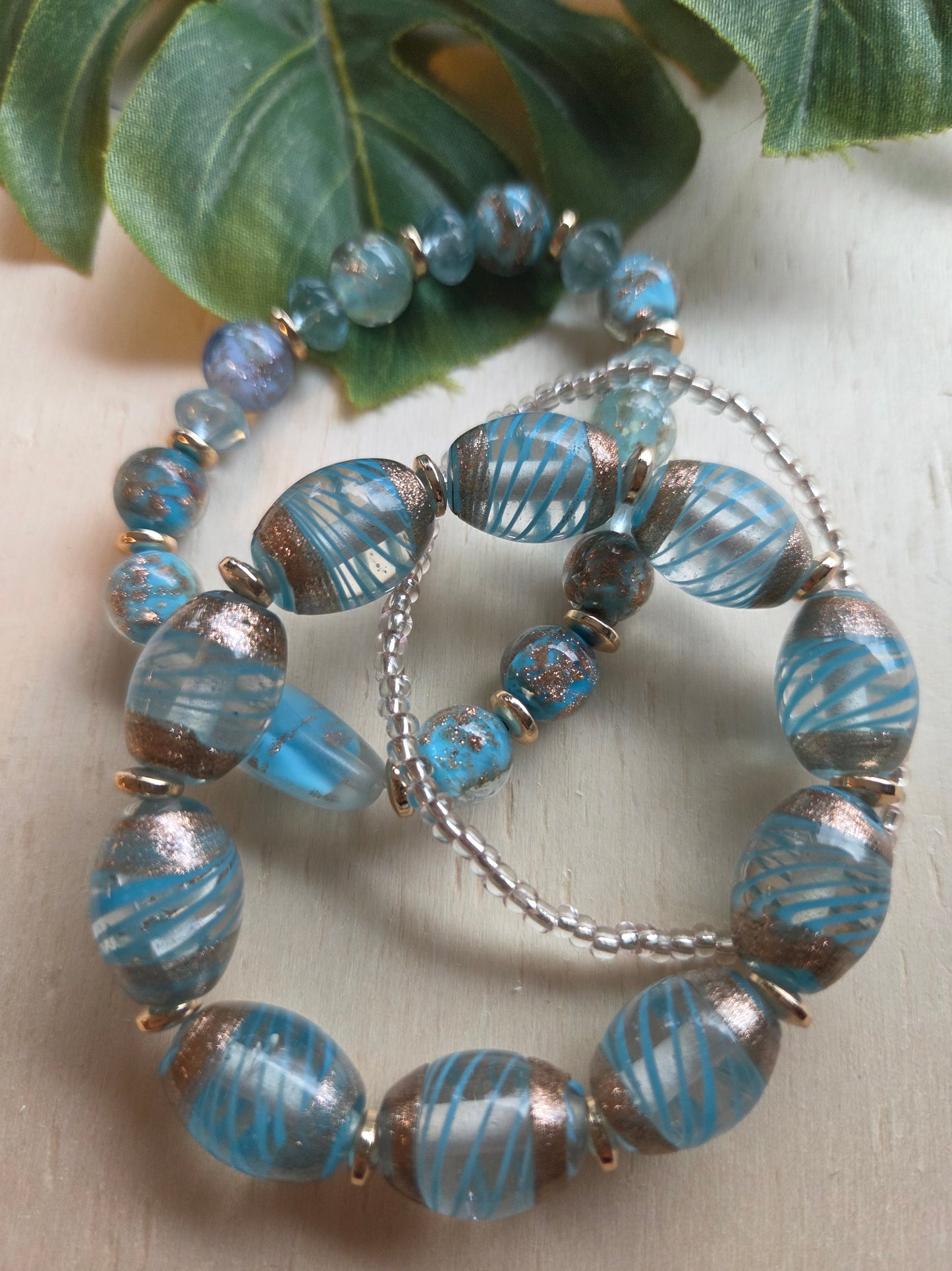 Armbänder 3er Set Glas Perlen blau