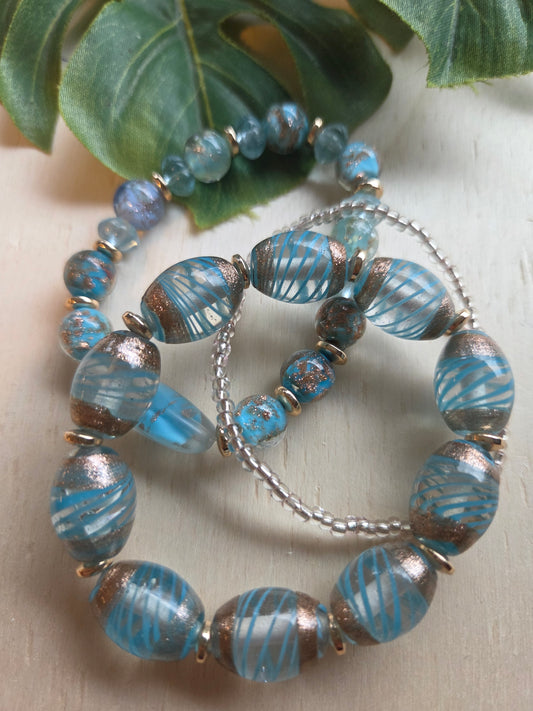 Armbänder 3er Set Glas Perlen blau