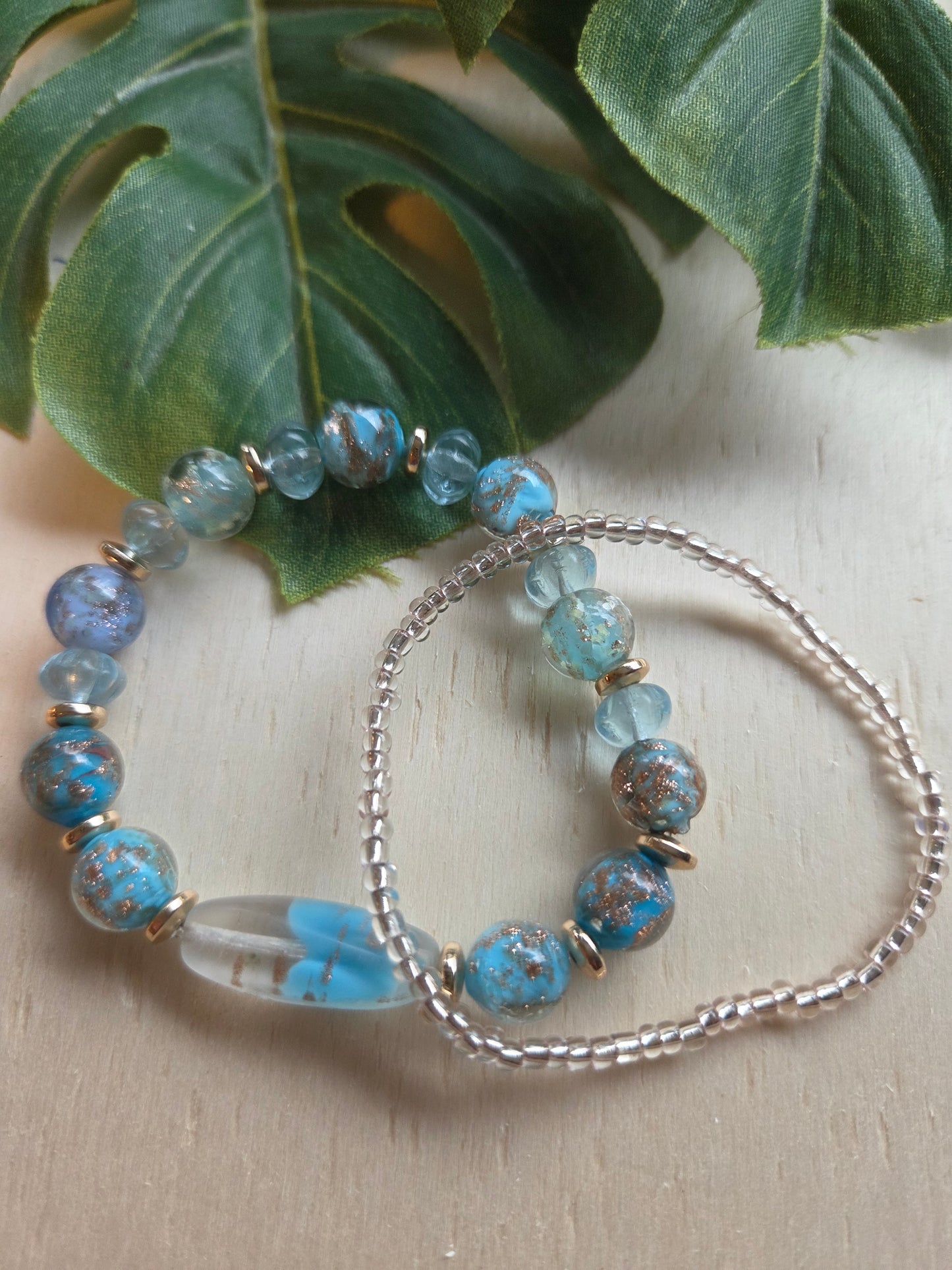 Armbänder 3er Set Glas Perlen blau
