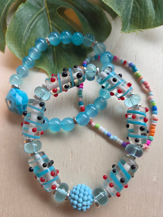 Armbänder 3er Set Glas Perlen blau