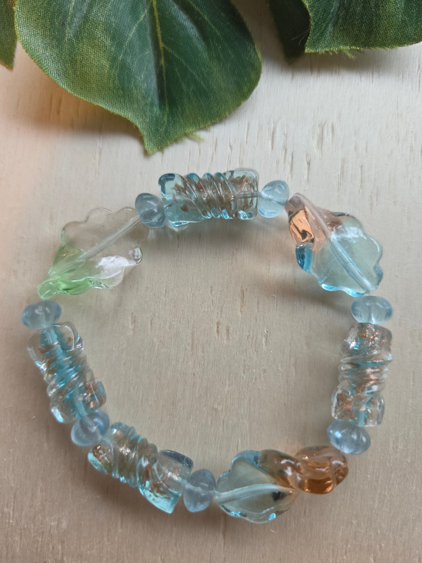 Armbänder 3er Set Perlen Natur  mit Glas blau