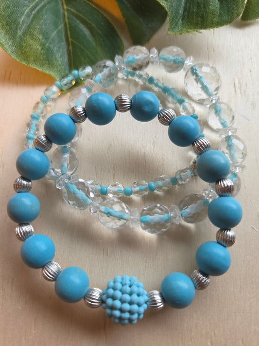 Armbänder 3er Set Perlen Blau/Klar