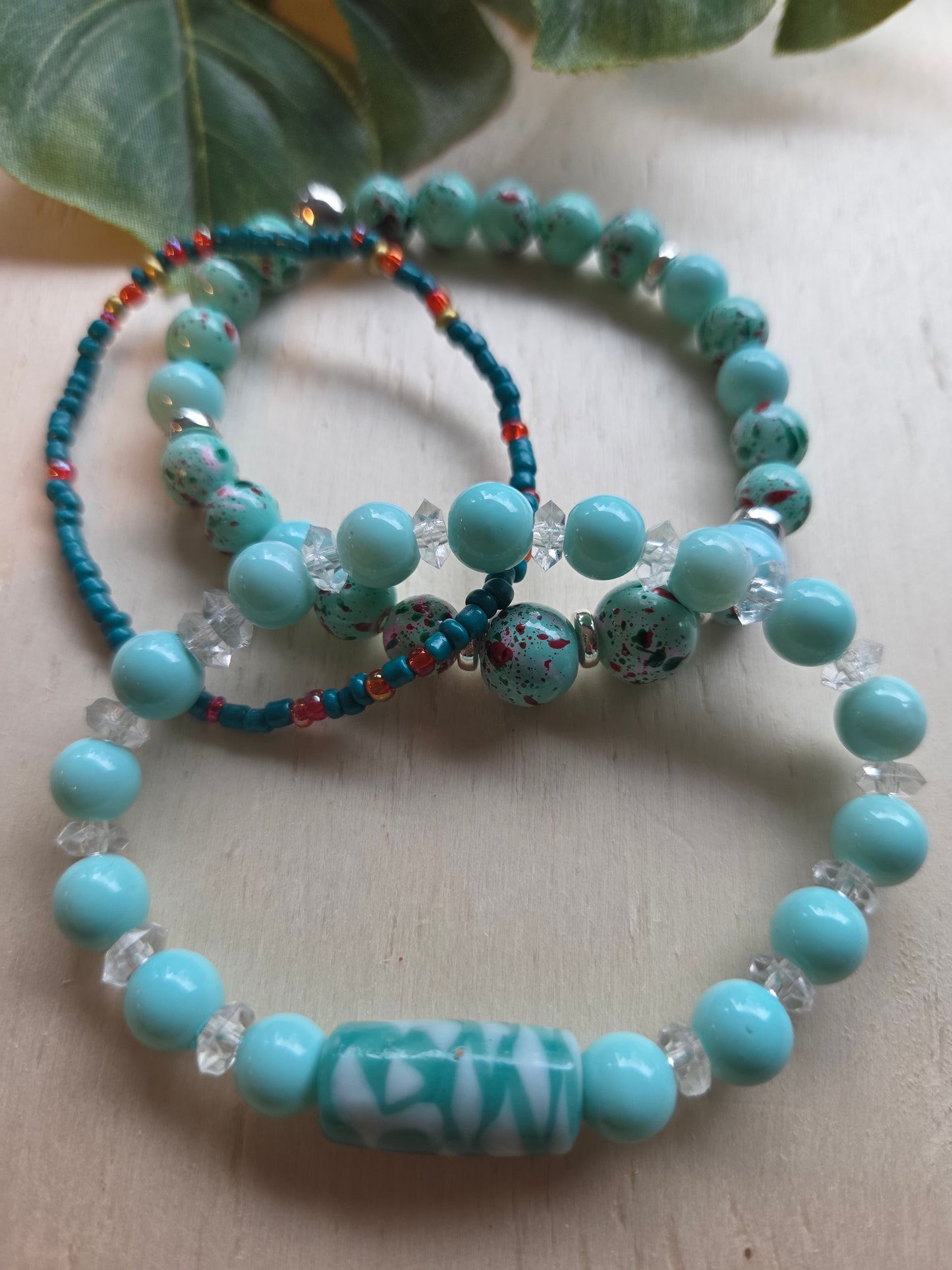 Armbänder 3er Set Türkis  Perlen