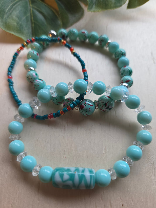 Armbänder 3er Set Türkis  Perlen