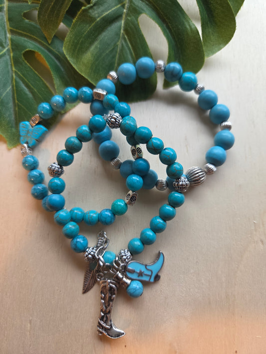 Armbänder 3er Set Türkis mit AH Cowboystiefel