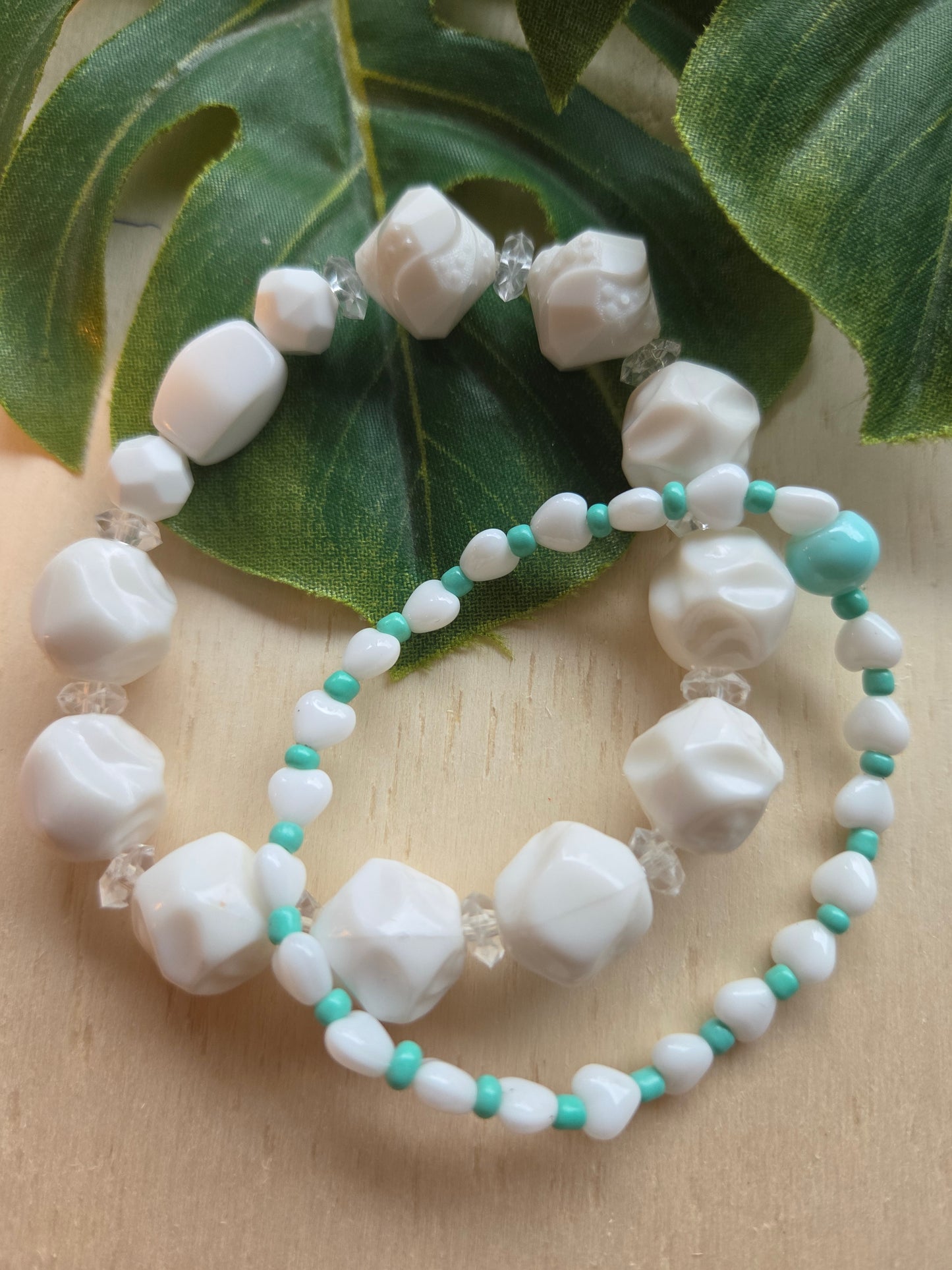 Armbänder 3er Set  weiß/Türkis Perlen