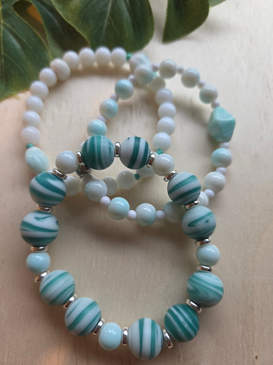 Armbänder 3er Set weiß/türkis  Perlen