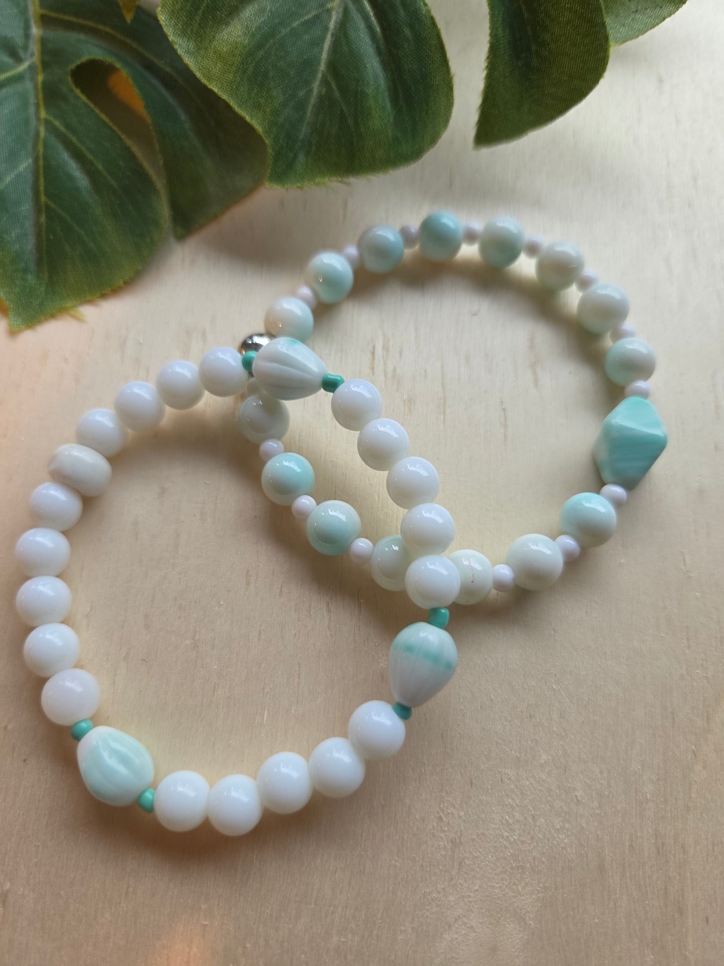 Armbänder 3er Set weiß/türkis  Perlen