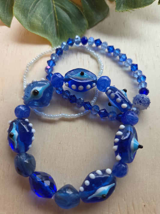 Armbänder 3er Set  blau Glas Perlen