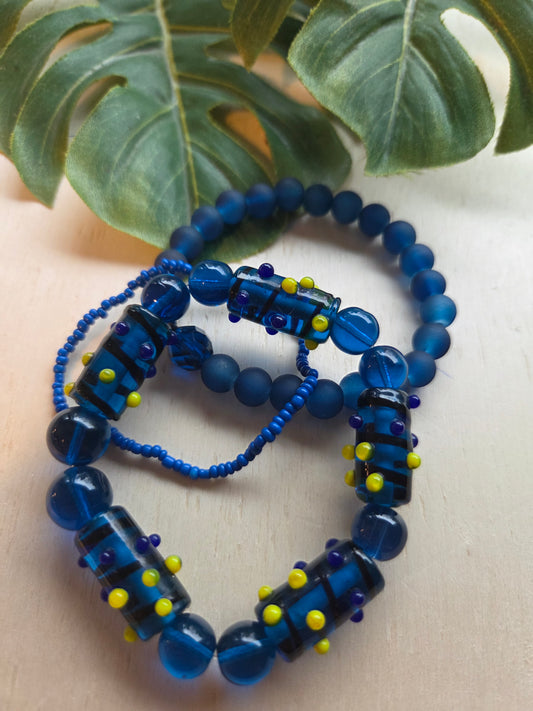 Armbänder 3er Set Glas Perlen blau