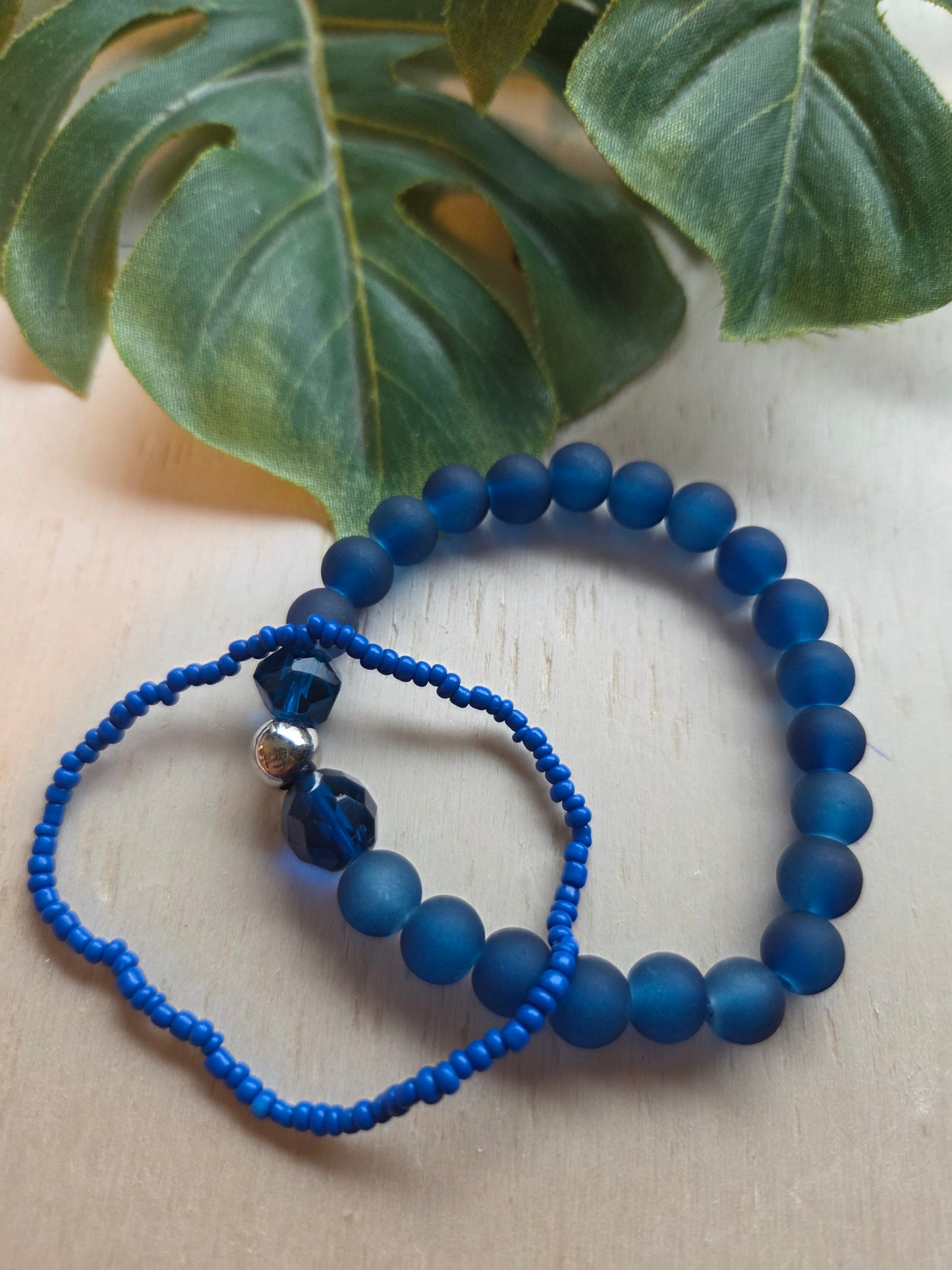 Armbänder 3er Set Glas Perlen blau