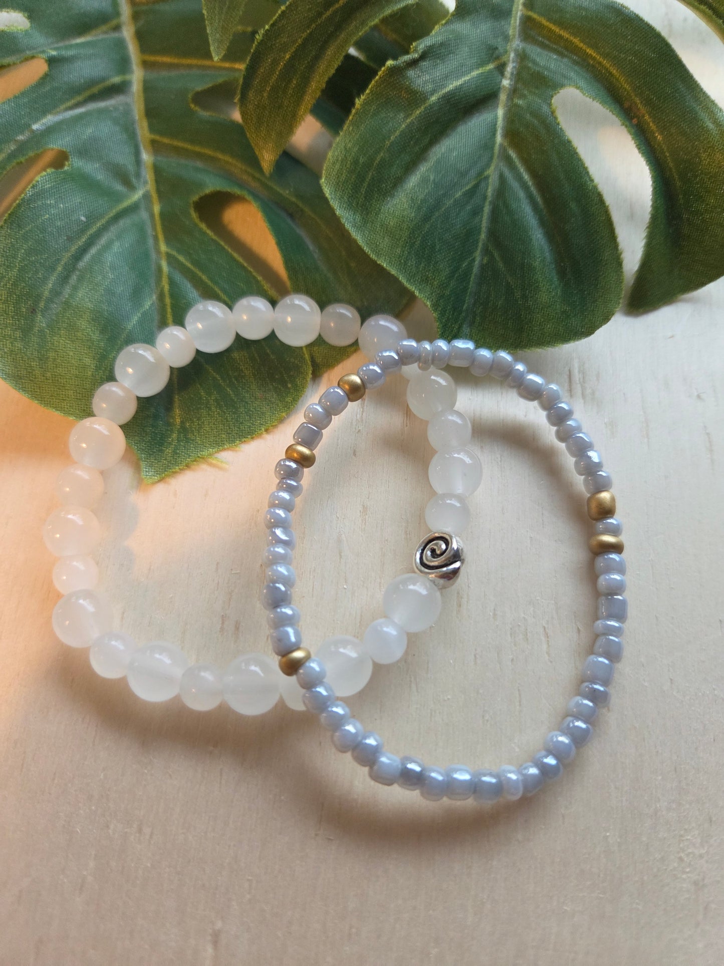 Armbänder 3er Set Glas Perlen blau/weiß