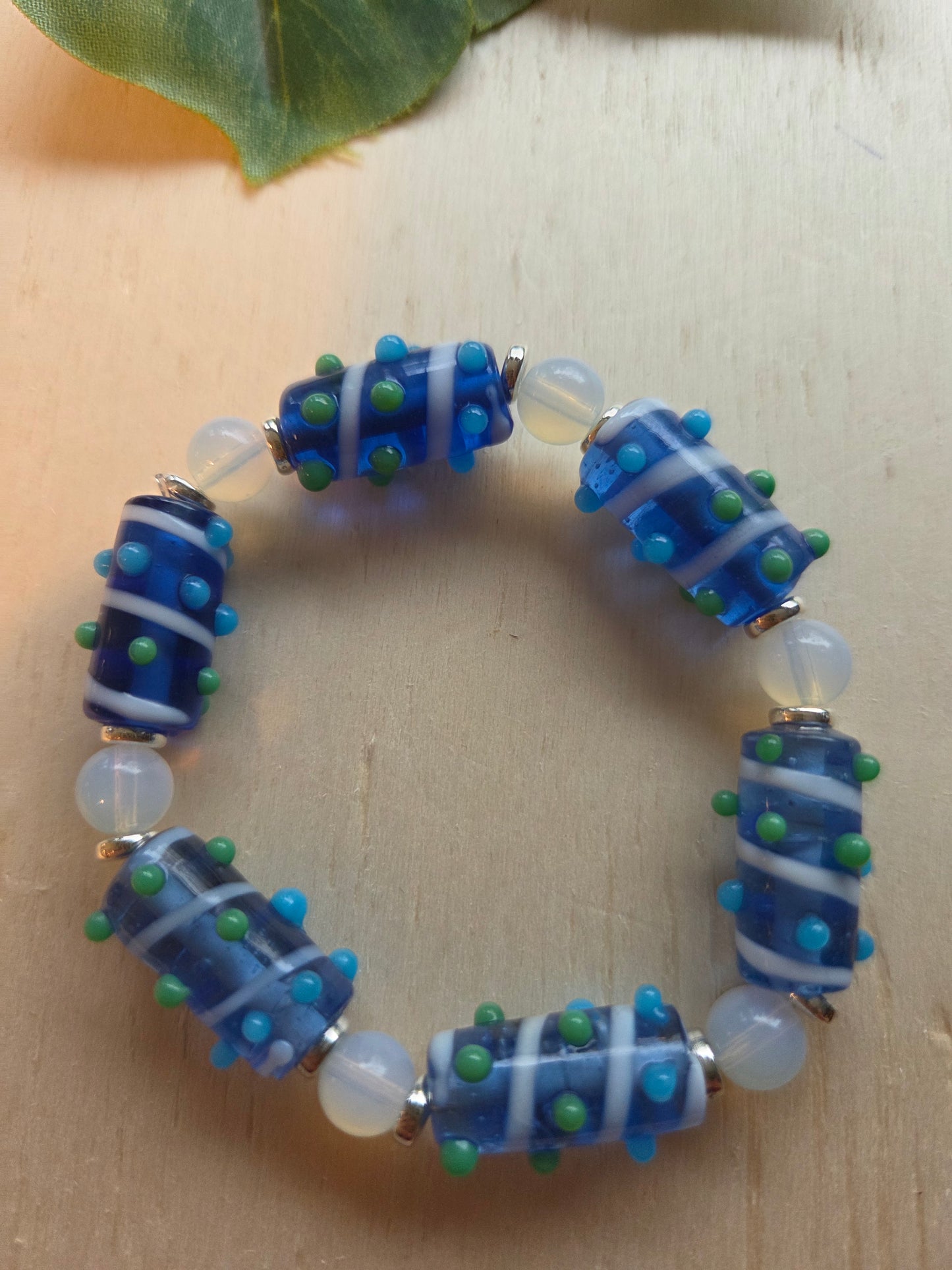 Armbänder 3er Set Glas Perlen blau/weiß