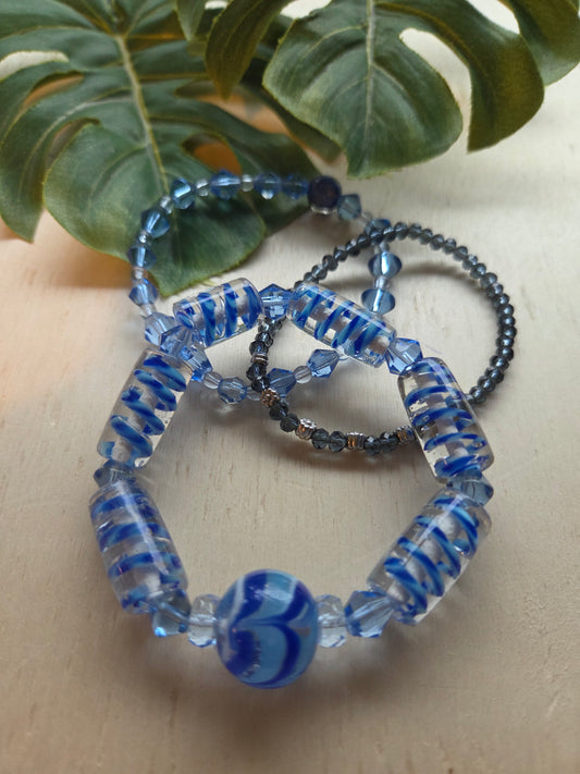 Armbänder 3er Set Glas Perlen blau/klar