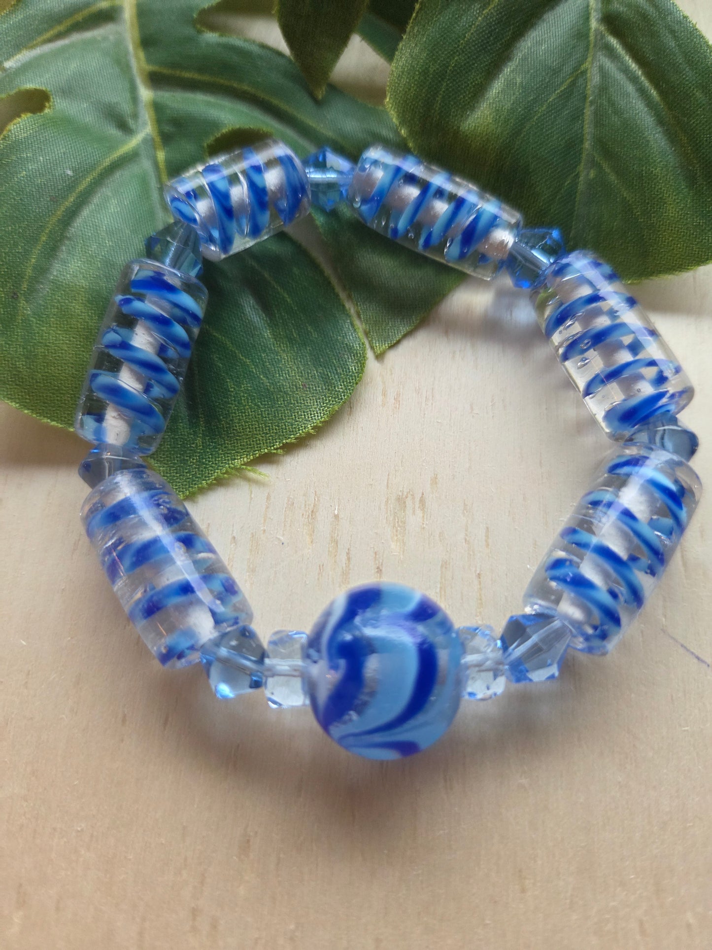 Armbänder 3er Set Glas Perlen blau/klar