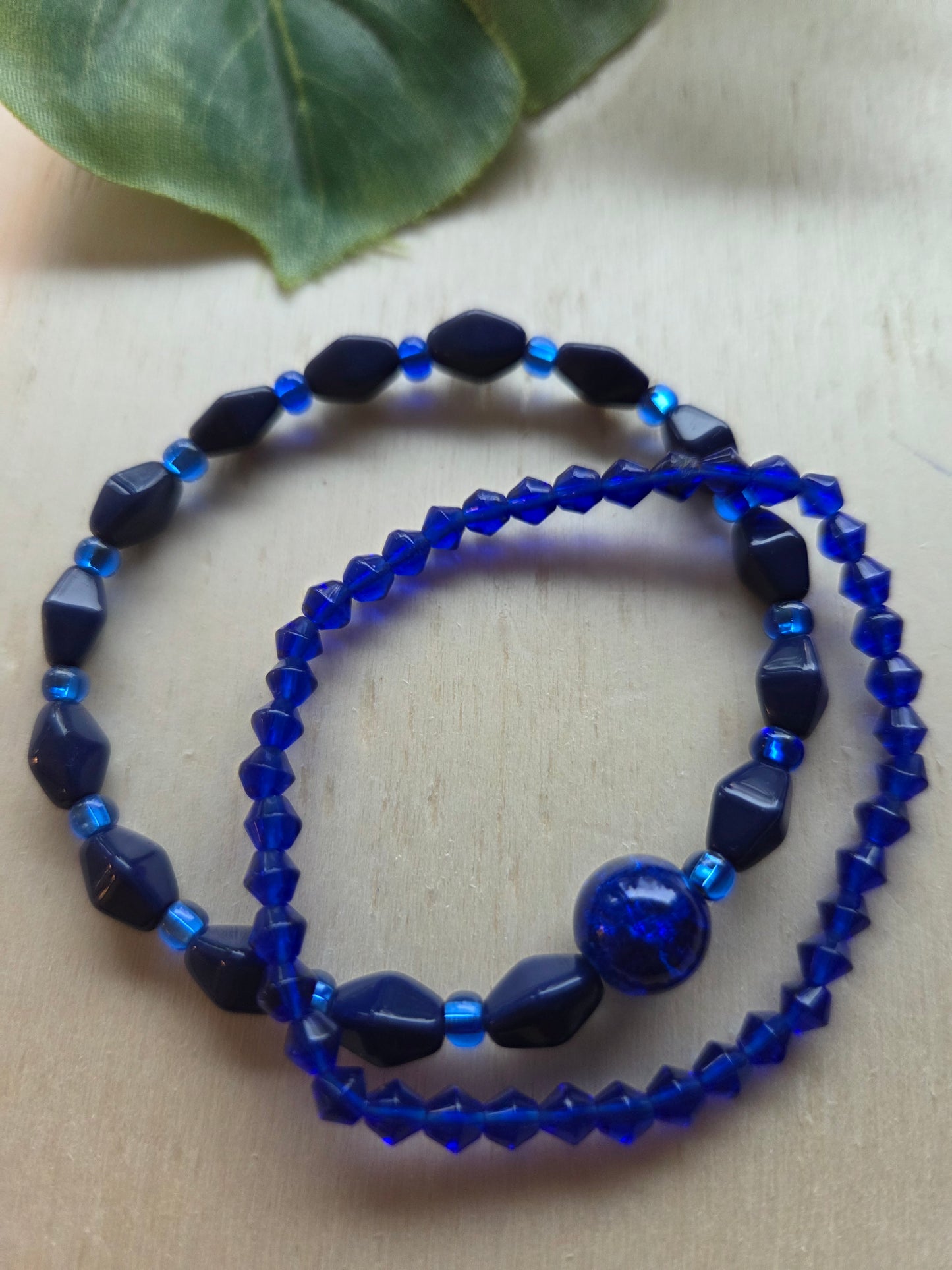 Armbänder 3er Set  Blau mit Blüten Perlen