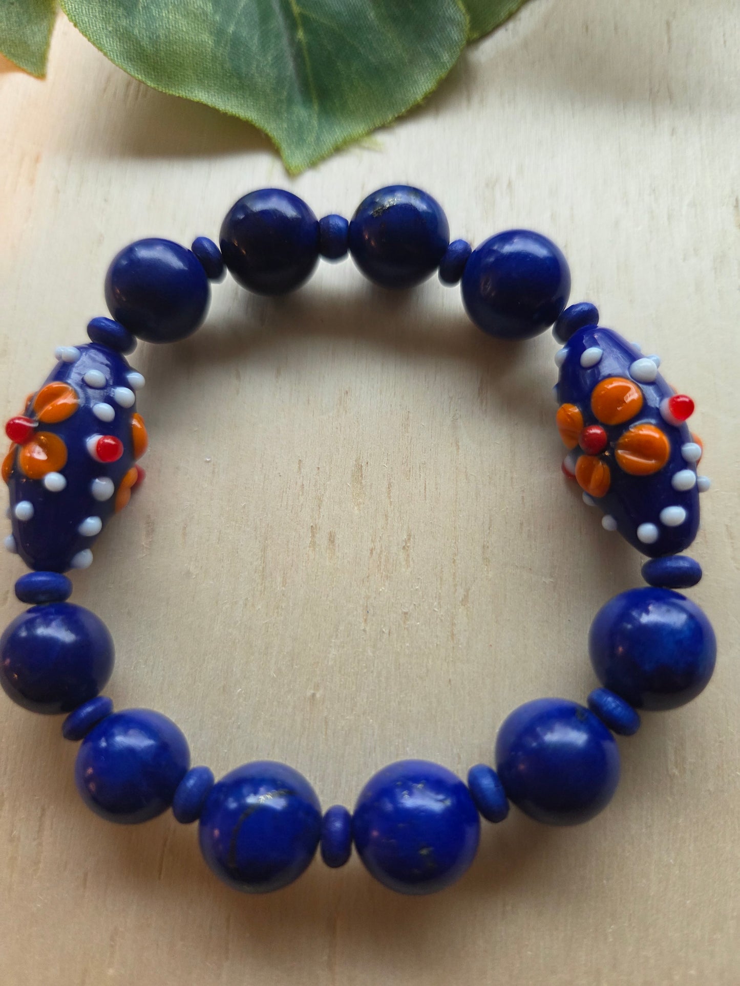 Armbänder 3er Set  Blau mit Blüten Perlen