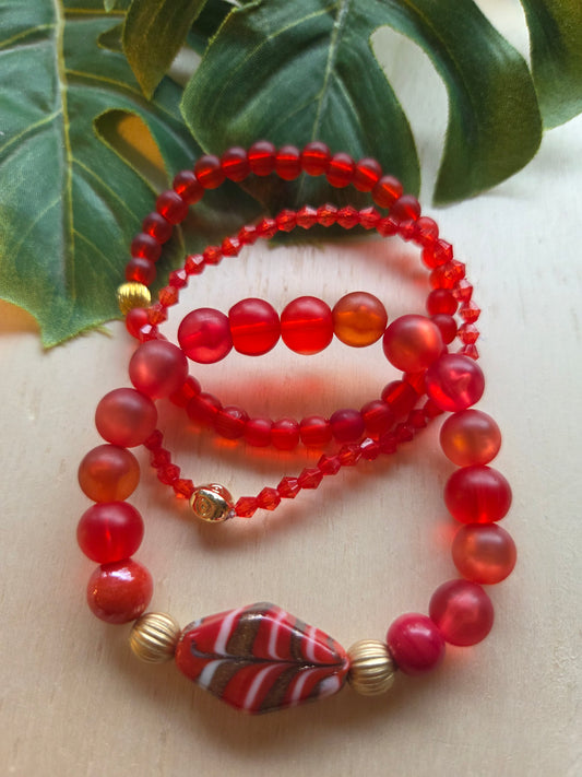 Armbänder 3er Set Perlen Rot