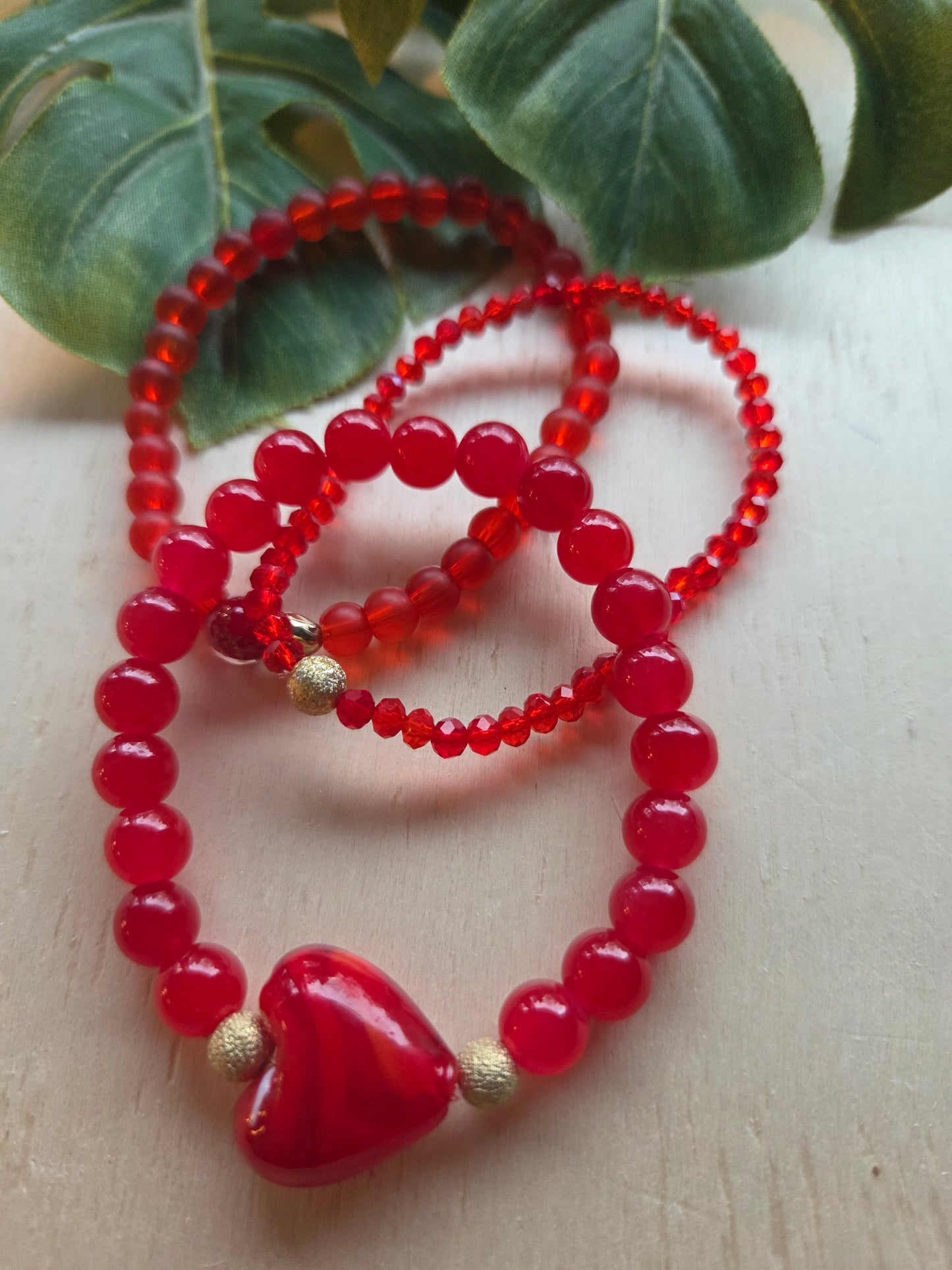 Armbänder 3er Set Perlen Rot