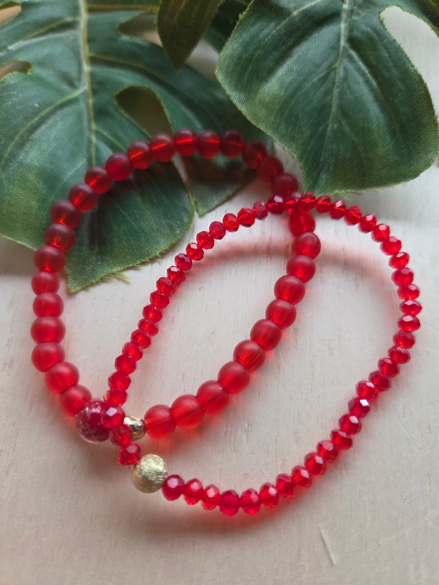 Armbänder 3er Set Perlen Rot