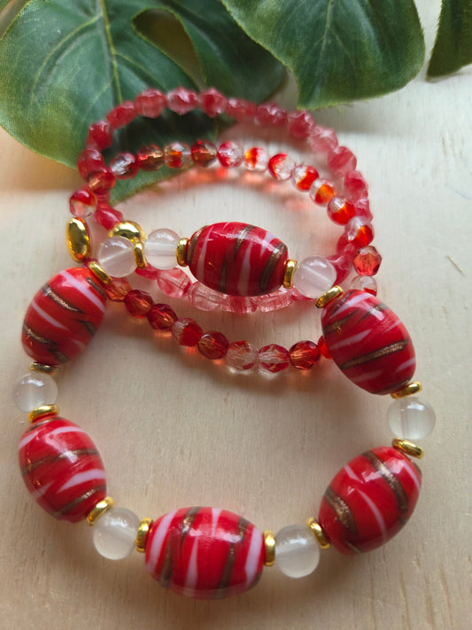 Armbänder 3er Set Perlen Rot/weiß