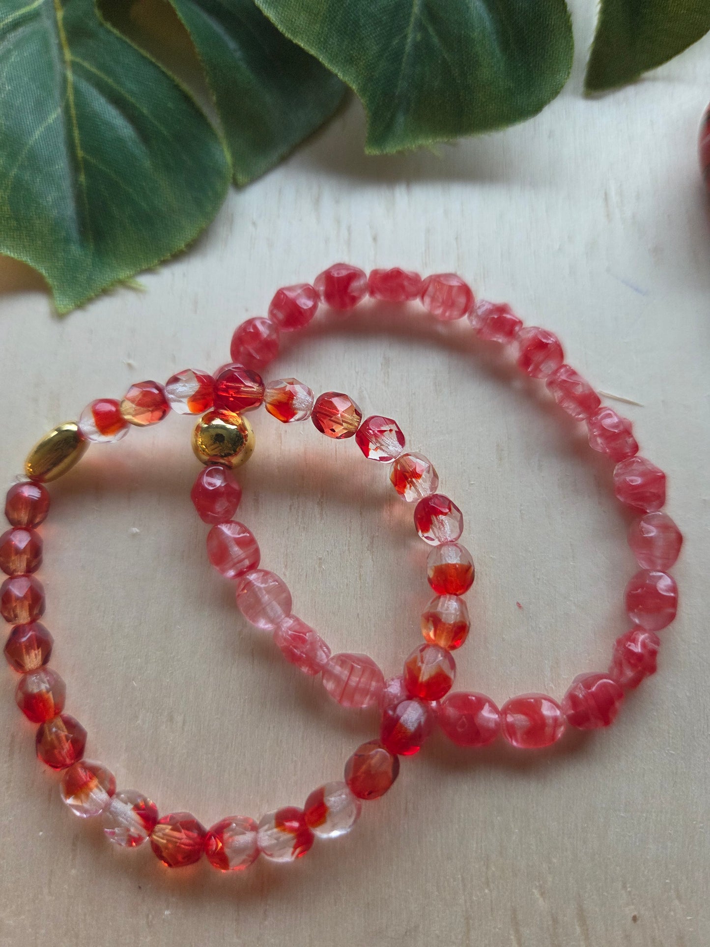Armbänder 3er Set Perlen Rot/weiß